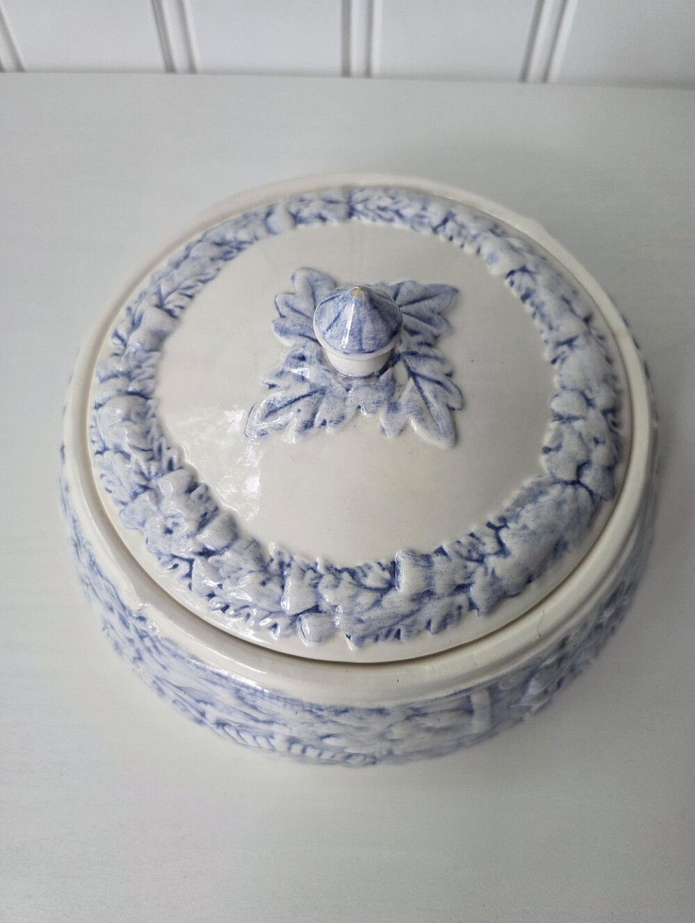 Vintage Mildred Greer Art Pottery Blue White Covered Dish Bowl 1982 80s Decor - Picture 3 of 9